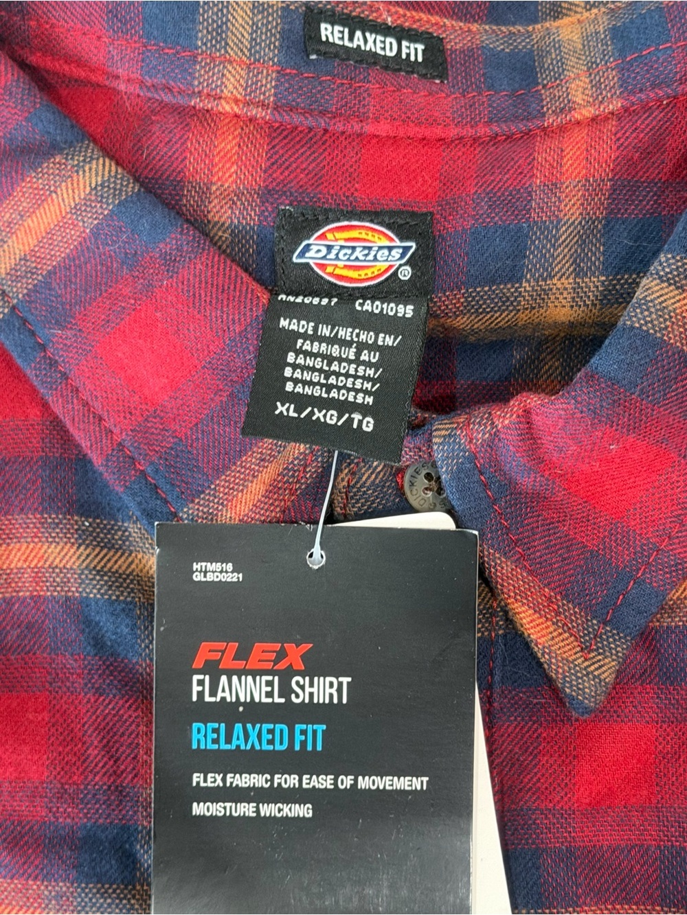 Dickies Flex Flannel Shirt Red Blue Plaid Relaxed Fit nwt XL - Picture 5 of 7